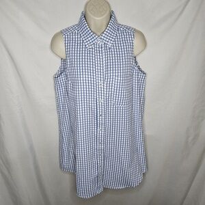 Womens Finley Matthew Sleeveless Blue White Check Shirt Dress Button Down Size S